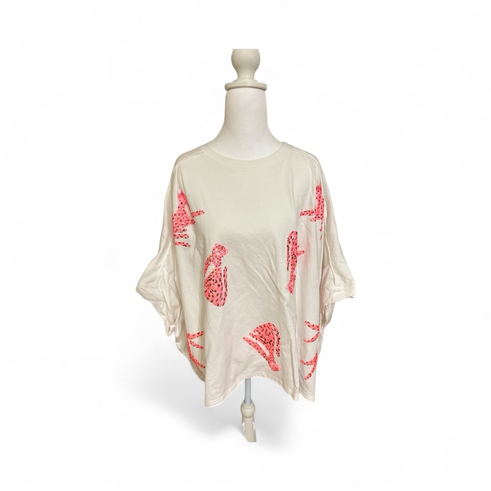 Cream Top with Pink Sequin Leopards